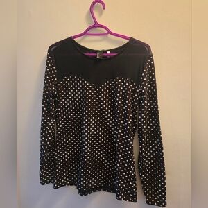 H&M Polka Dot Mesh Panel Long Sleeve Top - Size Large